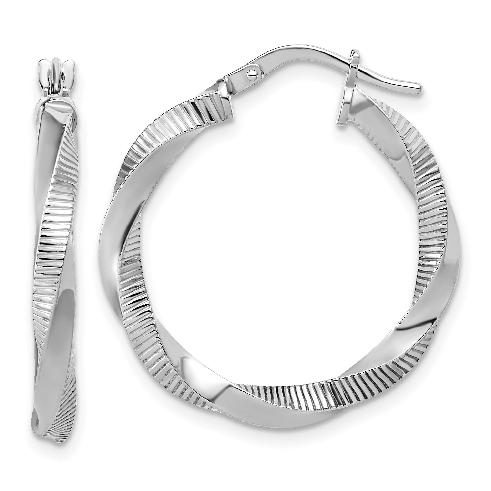 Sterling Silver RH-plated Twisted Textured Hoop Earrings