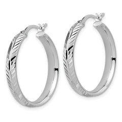 Sterling Silver RH-plated Polished and Diamond-cut Hoop Earrings