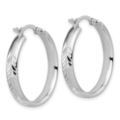 Sterling Silver RH-plated Polished and Diamond-cut Hoop Earrings