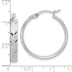 Sterling Silver RH-plated Polished and Diamond-cut Hoop Earrings