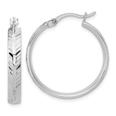 Sterling Silver RH-plated Polished and Diamond-cut Hoop Earrings