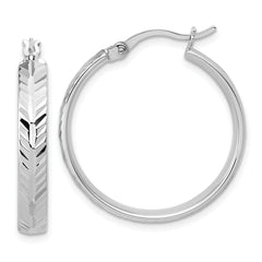 Sterling Silver RH-plated Polished and Diamond-cut Hoop Earrings