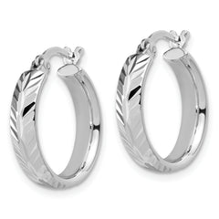 Sterling Silver RH-plated Polished and Diamond-cut Hoop Earrings