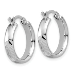 Sterling Silver RH-plated Polished and Diamond-cut Hoop Earrings