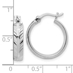 Sterling Silver RH-plated Polished and Diamond-cut Hoop Earrings