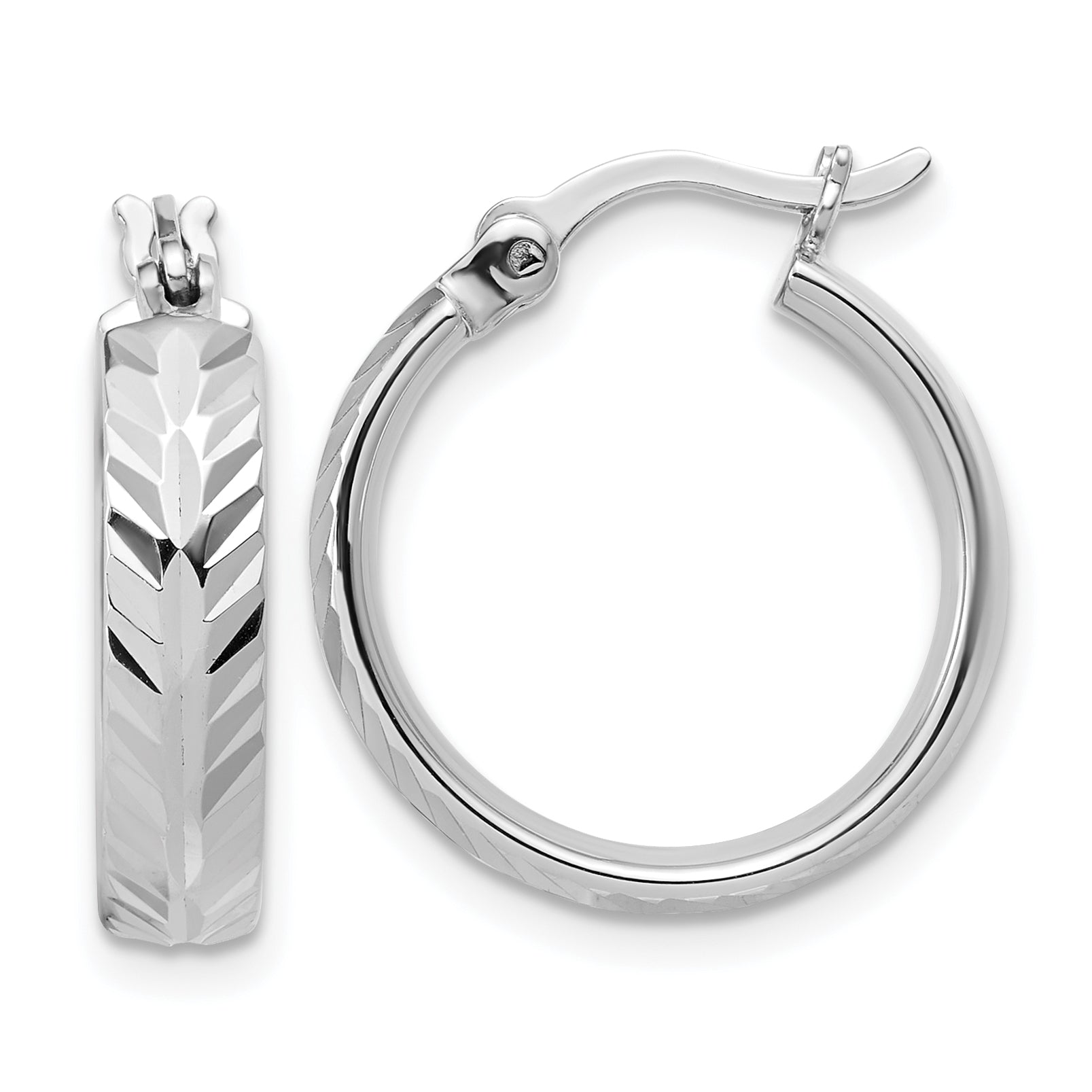 Sterling Silver RH-plated Polished and Diamond-cut Hoop Earrings