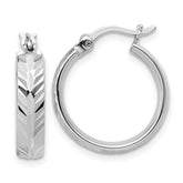 Sterling Silver RH-plated Polished and Diamond-cut Hoop Earrings