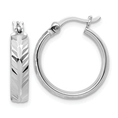 Sterling Silver RH-plated Polished and Diamond-cut Hoop Earrings