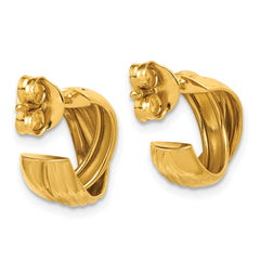 Sterling Silver Gold-tone Polished/Grooved Criss-cross J-hoop Post