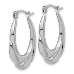 Sterling Silver RH-plated Polished and Grooved Oval Hoop Earrings