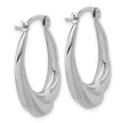Sterling Silver RH-plated Polished and Grooved Oval Hoop Earrings