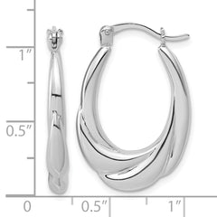 Sterling Silver RH-plated Polished and Grooved Oval Hoop Earrings