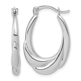 Sterling Silver RH-plated Polished and Grooved Oval Hoop Earrings