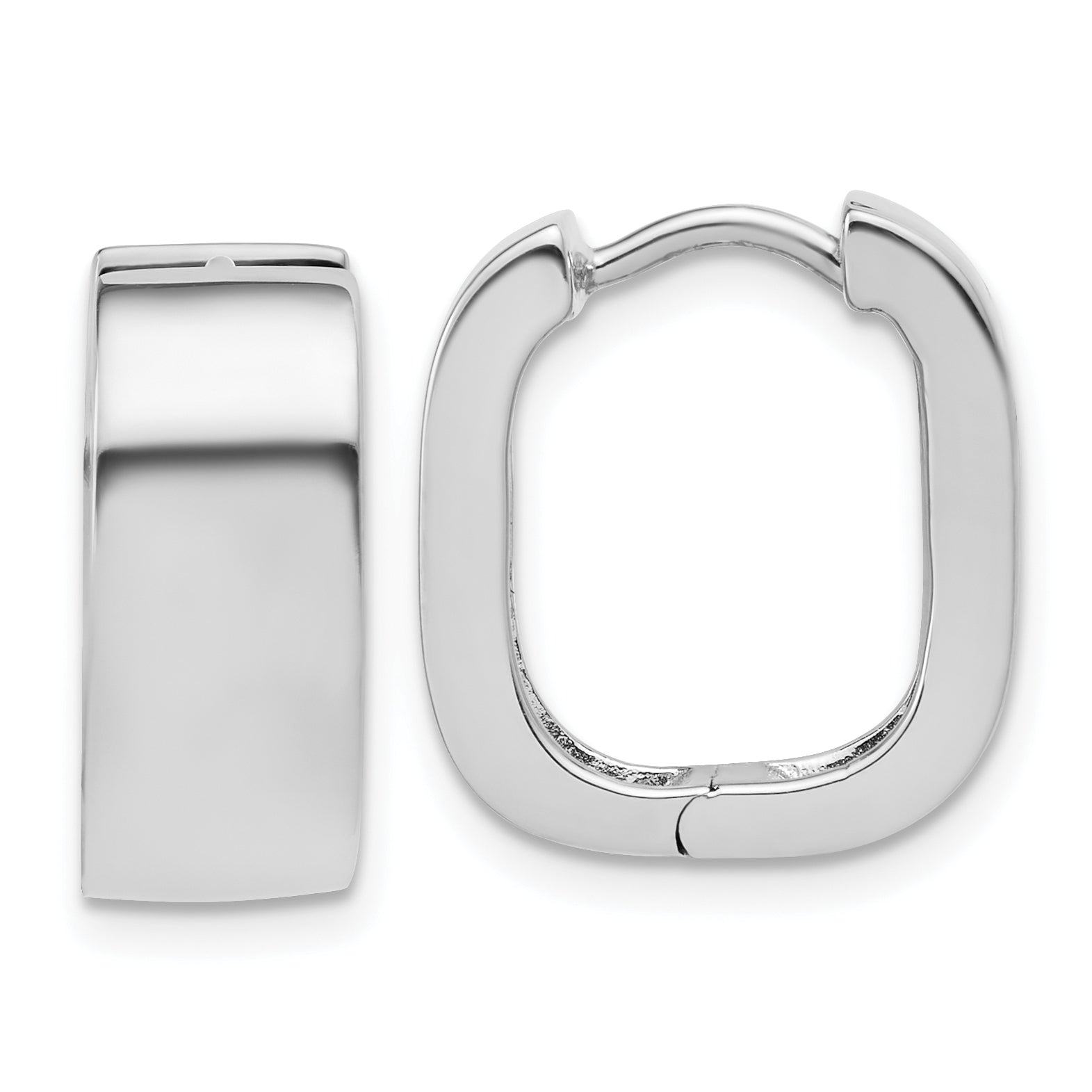 Sterling Silver RH-plated Polished Squared Hinged Huggie Hoop Earr