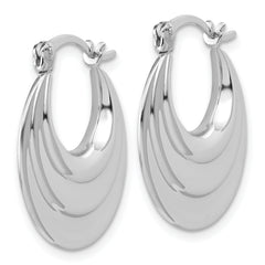 Sterling Silver RH-plated Polished and Grooved Oval Hoop Earrings