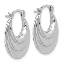 Sterling Silver RH-plated Polished and Grooved Oval Hoop Earrings