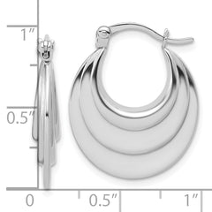 Sterling Silver RH-plated Polished and Grooved Oval Hoop Earrings