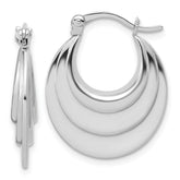 Sterling Silver RH-plated Polished and Grooved Oval Hoop Earrings