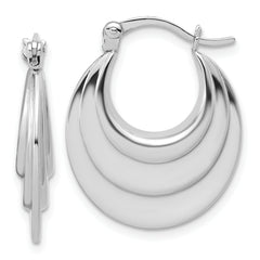 Sterling Silver RH-plated Polished and Grooved Oval Hoop Earrings