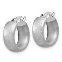 Sterling Silver Radiant Esse RH-plat Satin Sparkle Hoop Earrings