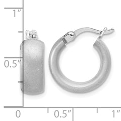 Sterling Silver Radiant Esse RH-plat Satin Sparkle Hoop Earrings