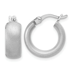 Sterling Silver Radiant Esse RH-plat Satin Sparkle Hoop Earrings