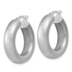 Sterling Silver Radiant Esse RH-plat Satin Sparkle Hoop Earrings