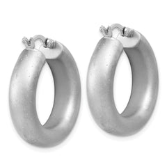 Sterling Silver Radiant Esse RH-plat Satin Sparkle Hoop Earrings