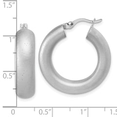 Sterling Silver Radiant Esse RH-plat Satin Sparkle Hoop Earrings