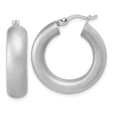 Sterling Silver Radiant Esse RH-plat Satin Sparkle Hoop Earrings