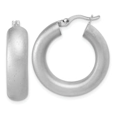 Sterling Silver Radiant Esse RH-plat Satin Sparkle Hoop Earrings