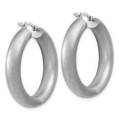 Sterling Silver Radiant Esse RH-plat Satin Sparkle Hoop Earrings
