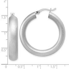 Sterling Silver Radiant Esse RH-plat Satin Sparkle Hoop Earrings
