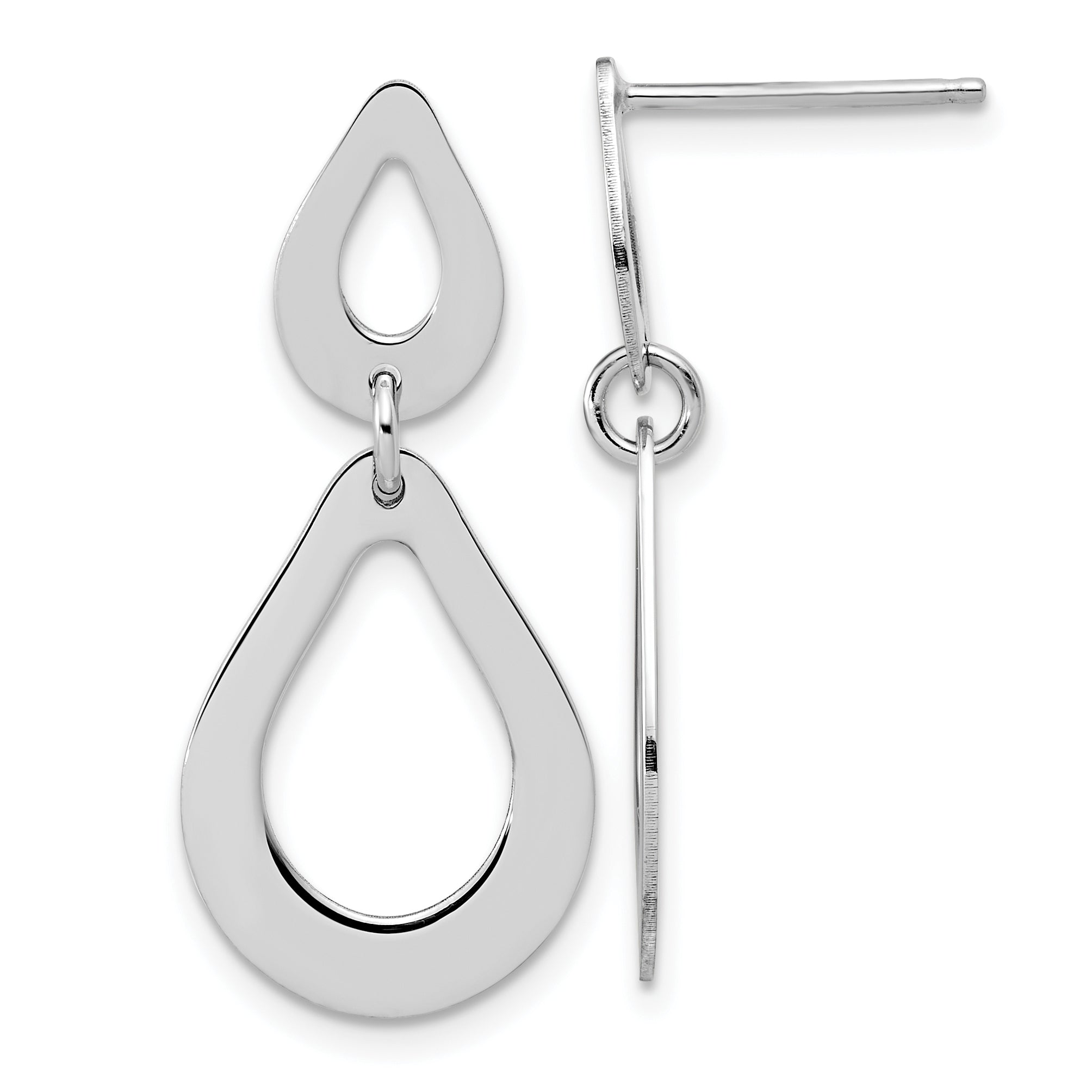 Sterling Silver RH-plated Polished Teardrop Dangle Post Earrings