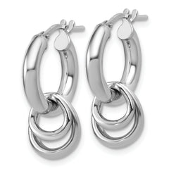 Sterling Silver RH-plated Polished Circle Dangle Hoop Earrings