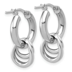 Sterling Silver RH-plated Polished Circle Dangle Hoop Earrings