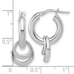 Sterling Silver RH-plated Polished Circle Dangle Hoop Earrings