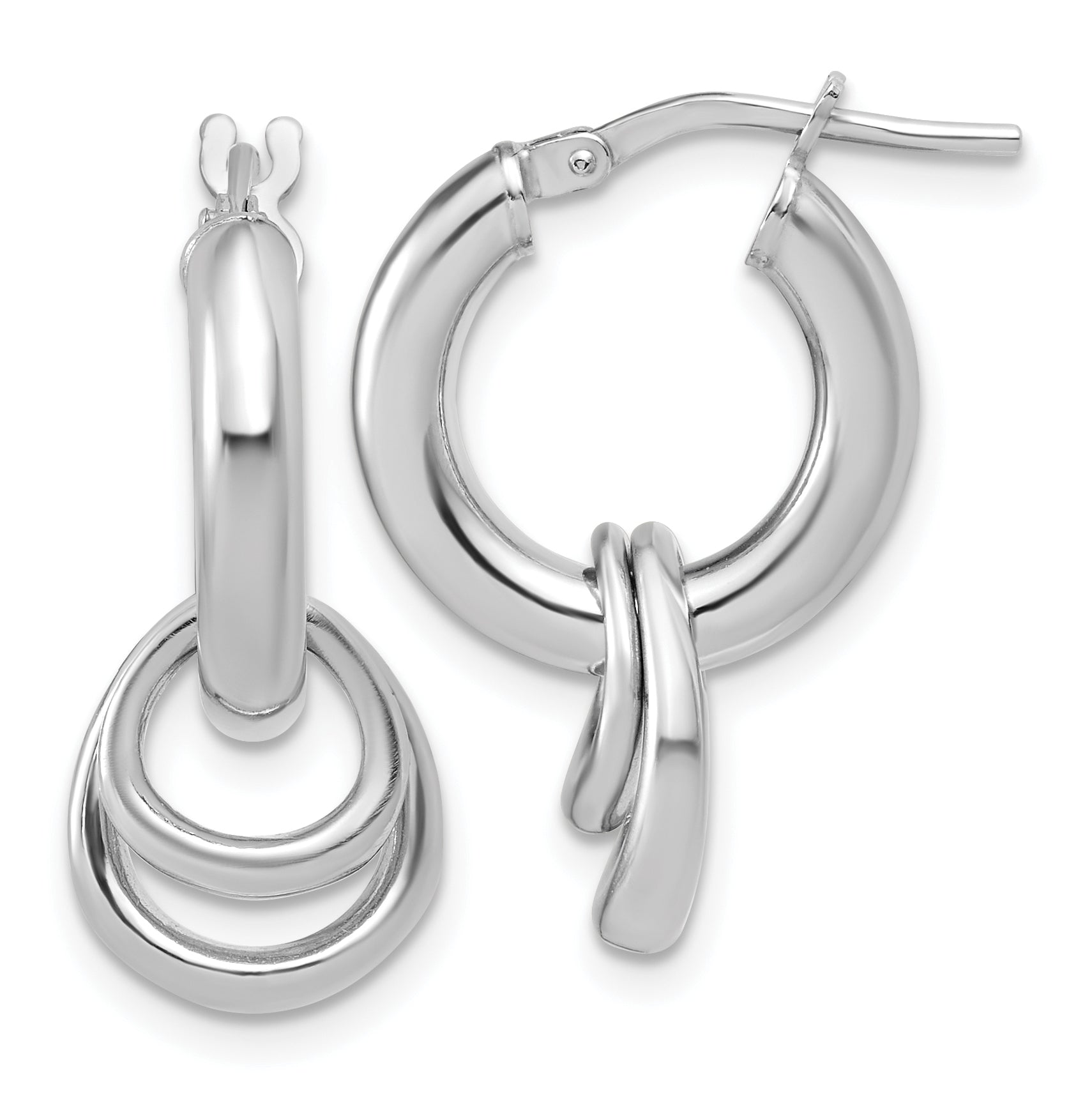 Sterling Silver RH-plated Polished Circle Dangle Hoop Earrings