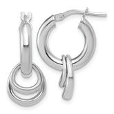 Sterling Silver RH-plated Polished Circle Dangle Hoop Earrings