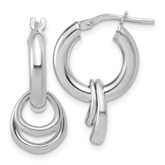 Sterling Silver RH-plated Polished Circle Dangle Hoop Earrings