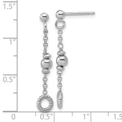 Sterling Silver RH-plated Polished Beaded and Circle Dangle Post E