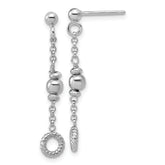 Sterling Silver RH-plated Polished Beaded and Circle Dangle Post E