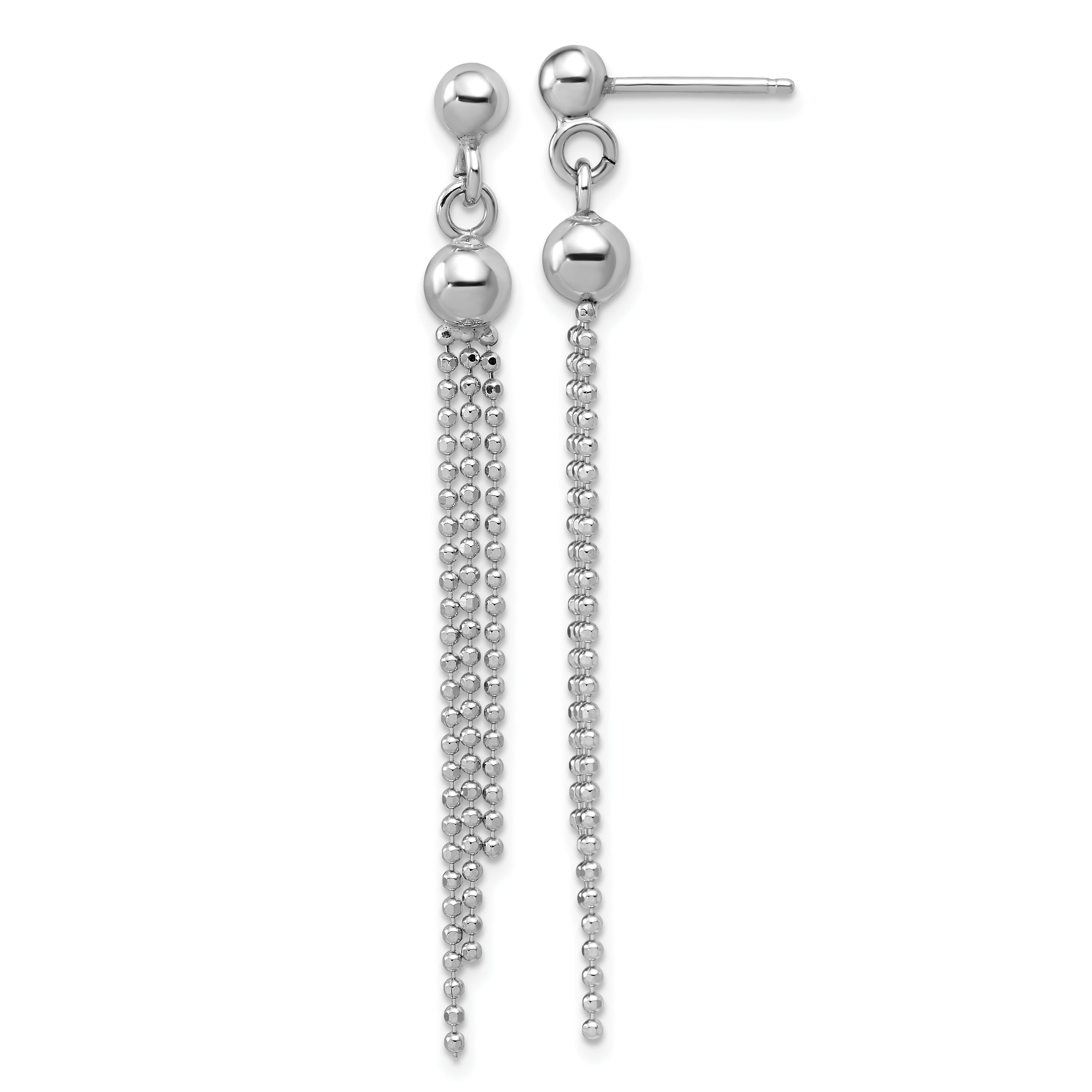 Sterling Silver RH-plated Polished D/C Fancy Dangle Post Earrings