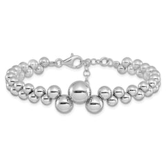 Sterling Silver RH-plated Polished Beaded w/1.5in ext. Bracelet