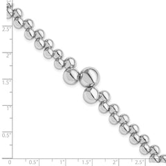 Sterling Silver RH-plated Polished Beaded w/1.5in ext. Bracelet