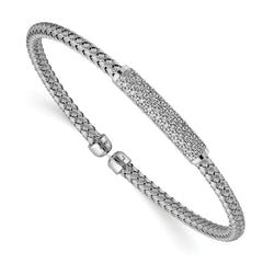 Sterling Silver Rhodium-Platedod-plat Polished CZ Woven Flexible Cuff