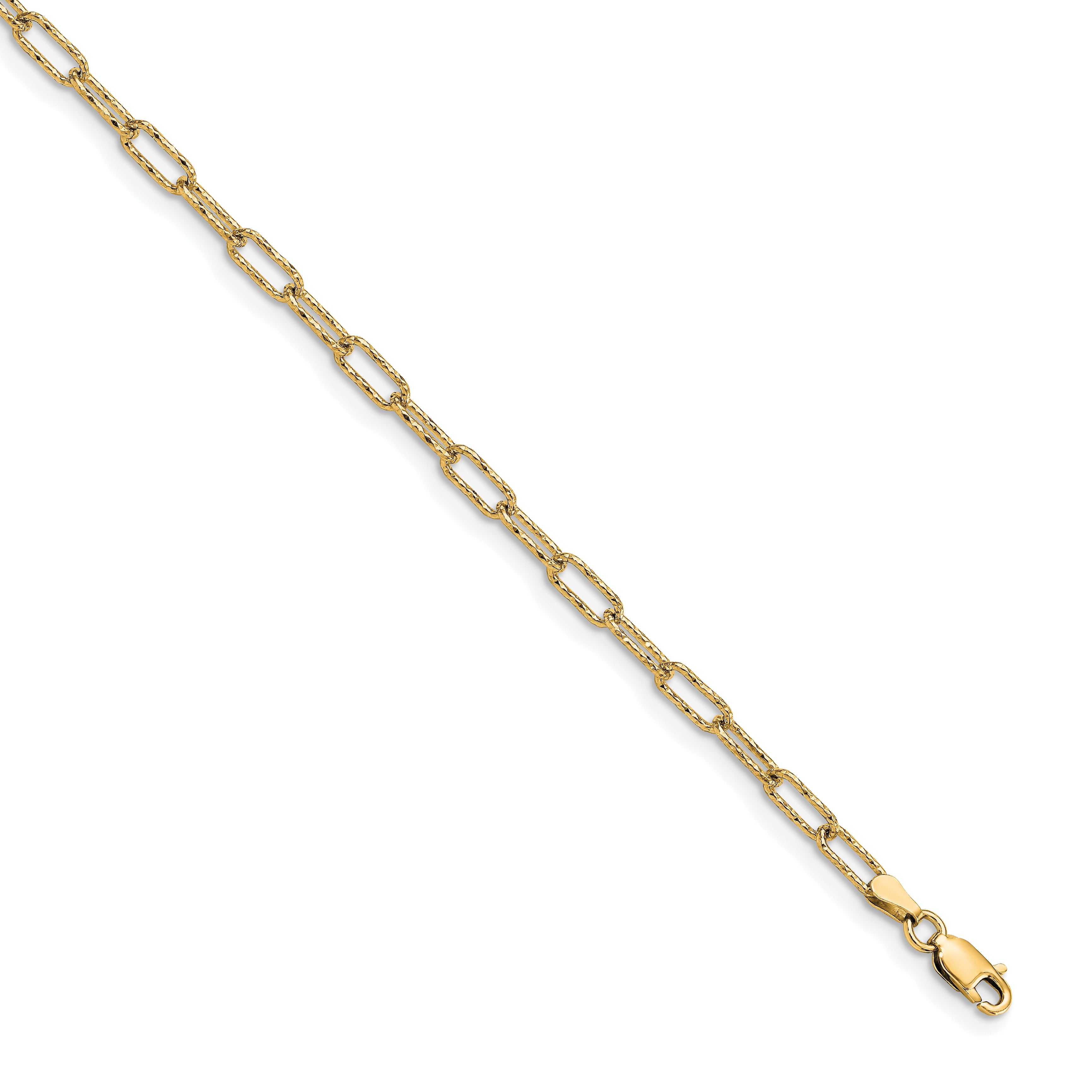 Sterling Silver Gold-plated Polished Textured Link Anklet