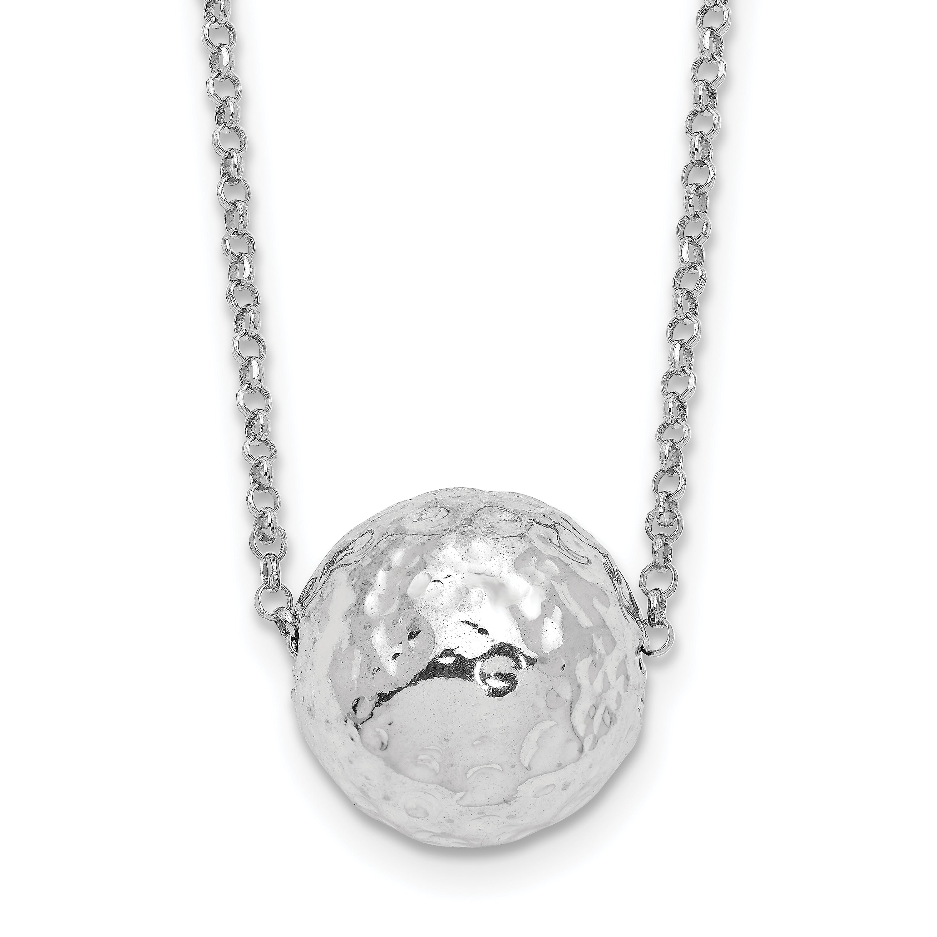 Sterling Silver Rhodium-Plated-plat Polish/Hammered With 2 Inch Extention. Necklace