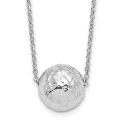 Sterling Silver Rhodium-Plated-plat Polish/Hammered With 2 Inch Extention. Necklace