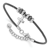 Sterling Silver Rhod and Ruth-plated Cross w/ 1in ext Bracelet
